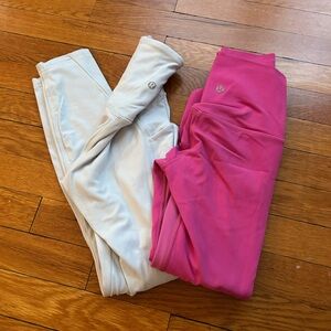 Two pairs of Lululemon (pink align size 0 ) (light blue with pockets size 2)
